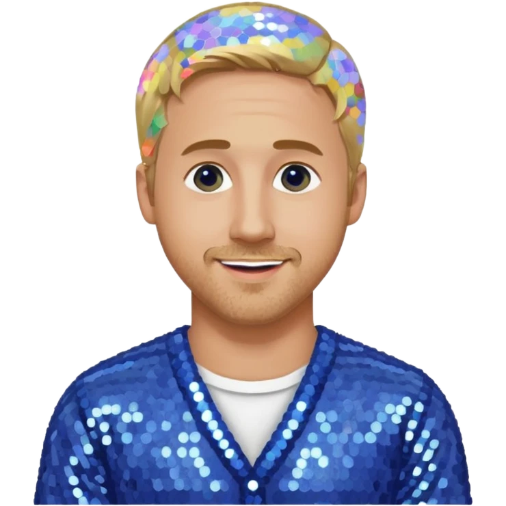 Ryan Gosling with blonde hair, periwinkle sequin outfit emoji