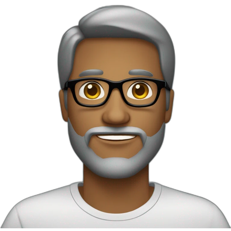 hombre con sombra de barba gafas semiredonddas y en la parte de arriba tiene marco negro, el hombre tiene pelo negro y con tez blanca emoji