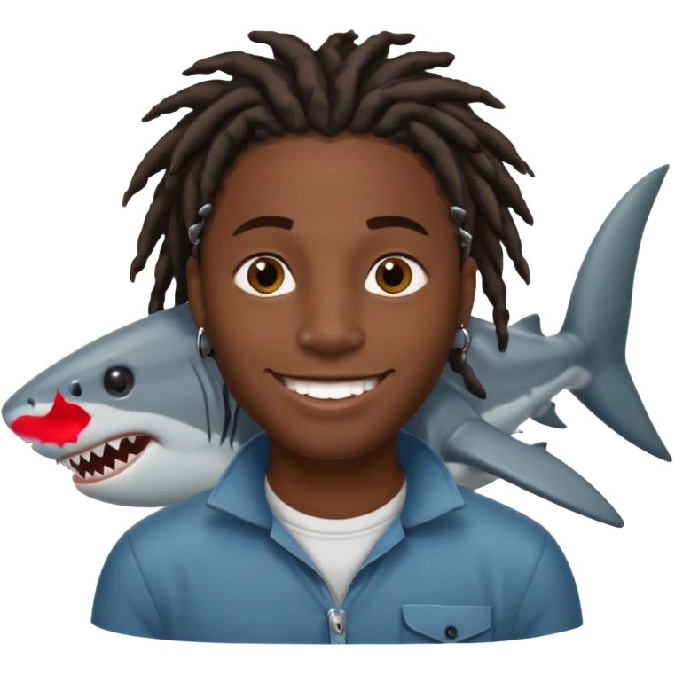 Dark skin black male with locs and shark bite piercings emoji