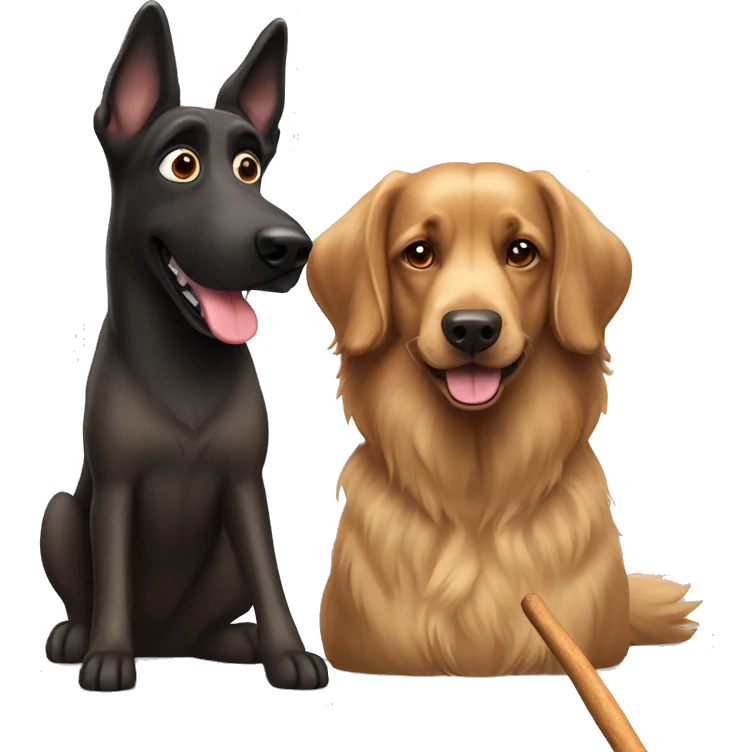 Belgian shepherd and cocker spaniel eating a stick emoji