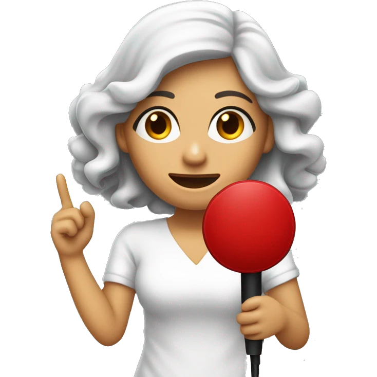 Mujer blanca de pelo rojo,lacio  y largo ,ojos Carmelitas cantando con micrófono en la mano emoji