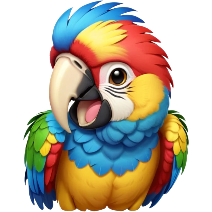 Cinematic Cute Yawning Macaw Portrait Emoji, Head tilted slightly with a dramatic, wide-open yawn, showcasing resplendent feathers and sleepy, half-closed eyes brimming with relaxed elegance, Simplified yet irresistibly adorable features, highly detailed, glowing with a soft, cozy tropical glow, high shine, relaxed yet expressive, stylized with a hint of whimsical charm, soft glowing outline, capturing the essence of a drowsy yet affectionate macaw that appears ready to stretch out for a nap! emoji