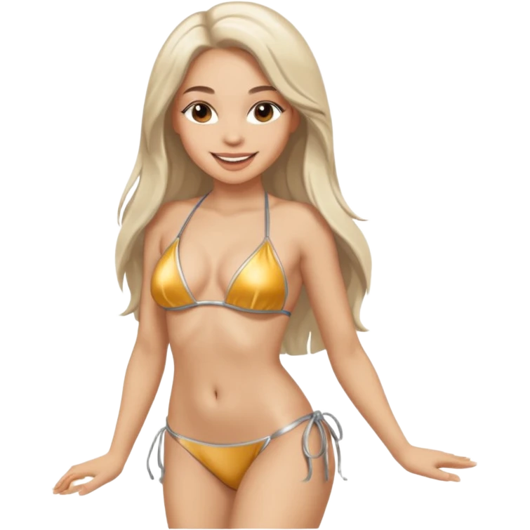 woman with light long hair in silvr bikini looking at the camera with sexy pose emoji