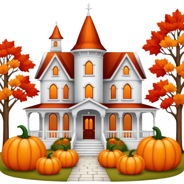 White Queen Anne home decorated for fall emoji