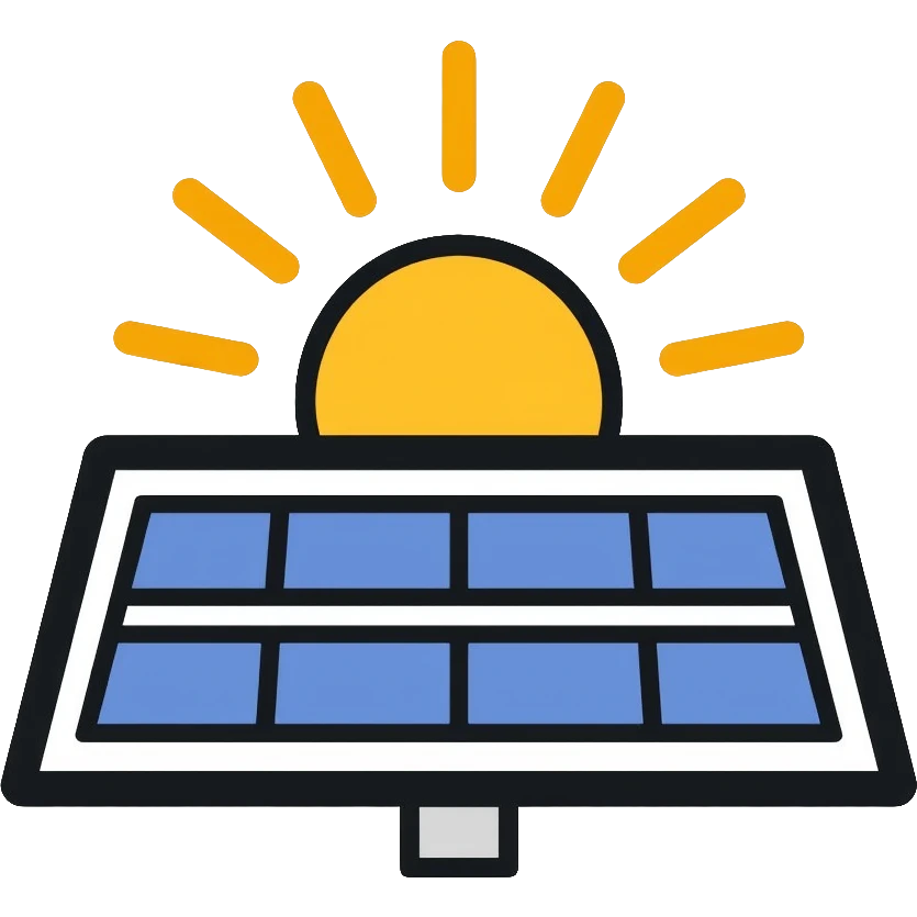solar panel with sun rays, renewable energy material emoji