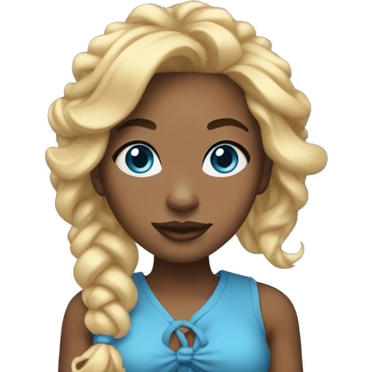 american black girl, with blue eyes and tied up blonde hair, waving emoji