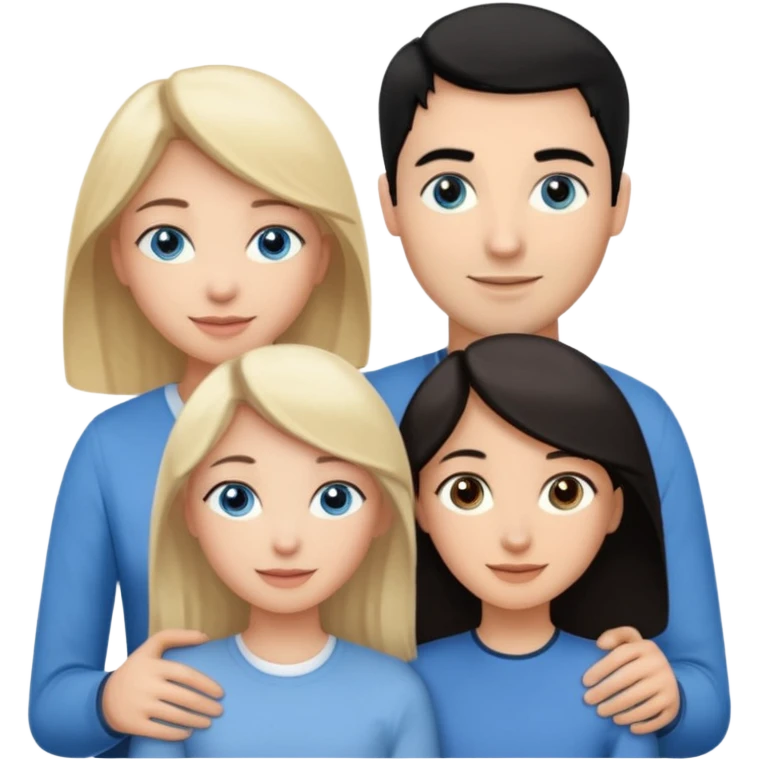 Blond woman with blue eyes on left. And a Man with black hair and grey eyecolor in the middle. And a blank woman with brown hair and grey eyes on the right. Holding each other  emoji
