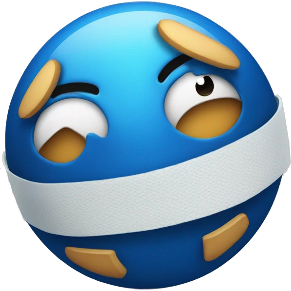 Blue sphere body with bandages, wide-open mouth in fear, raised eyebrows." emoji