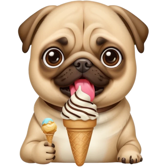 Pug eating ice cream emoji