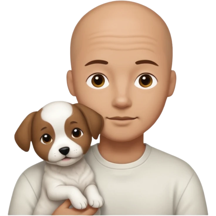 Bald guy, brunette and white puppy emoji