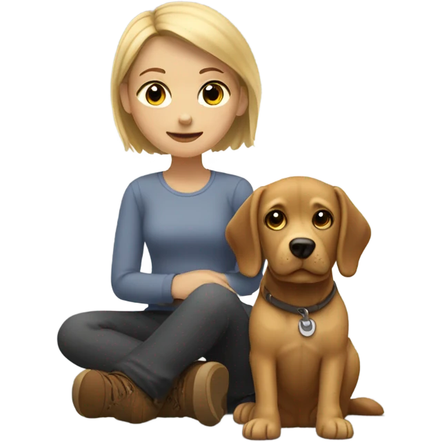 short blonde girl with brown dog  emoji