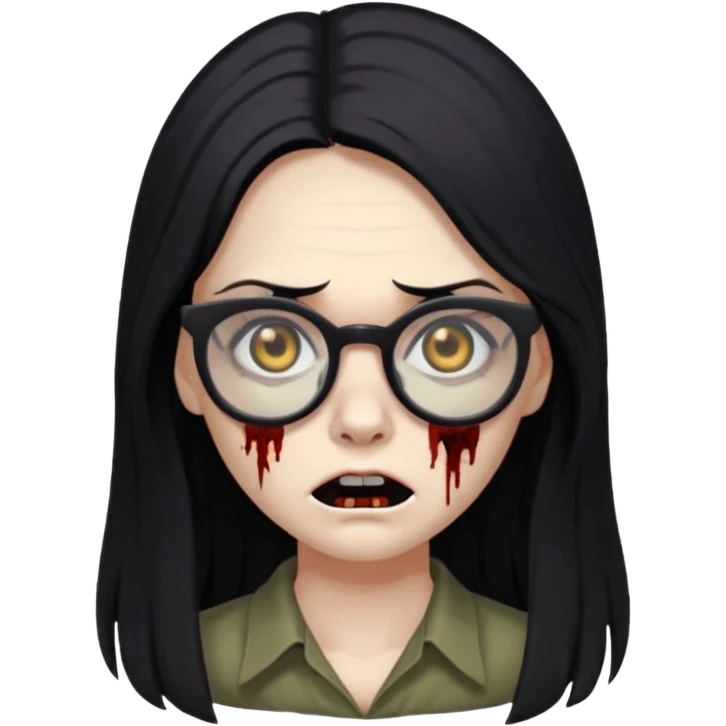franja, oculos, cabelo preto e longo, mulher e zumbi emoji
