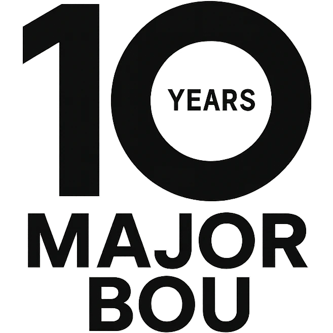 Minimalist 10th anniversary logo for Major Bou with a sleek black and white design emoji