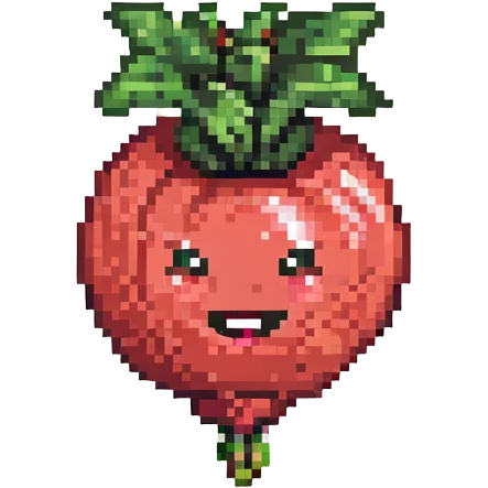 A laughing radish emoji