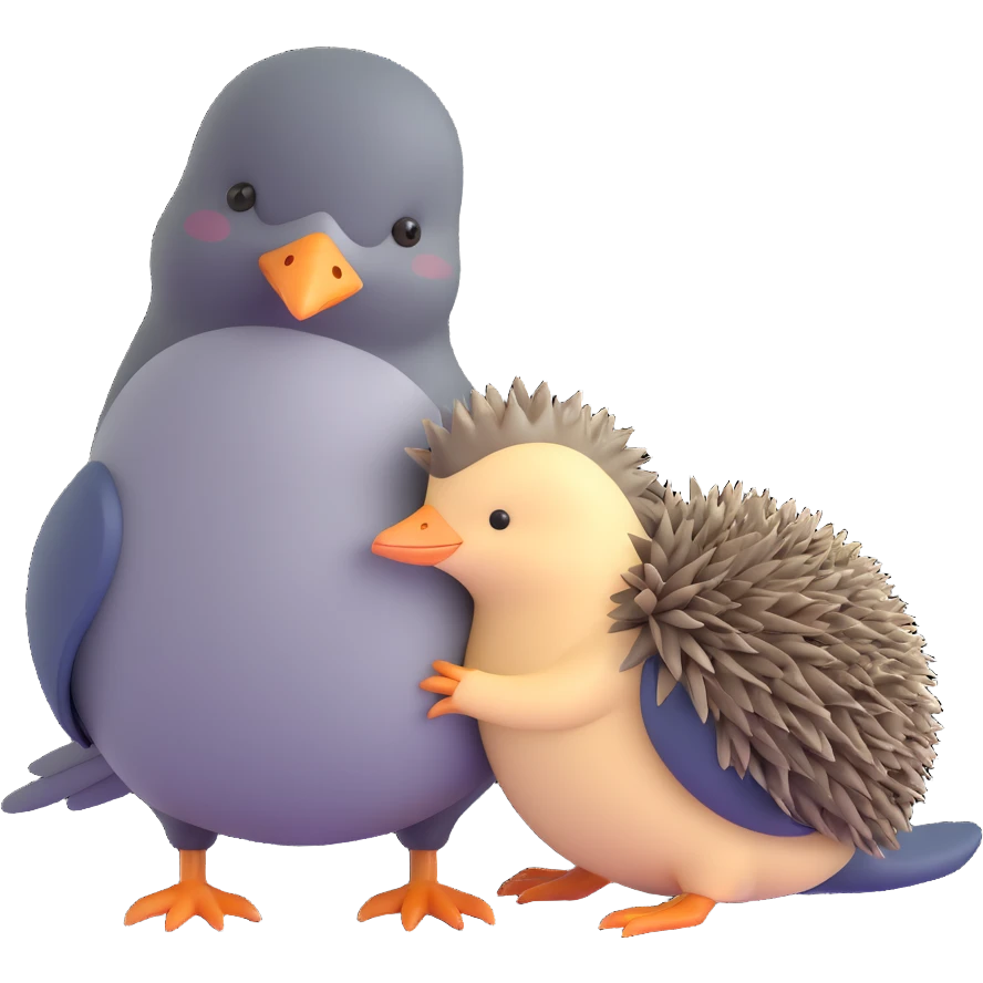 pigeon hugging a hedgehog emoji
