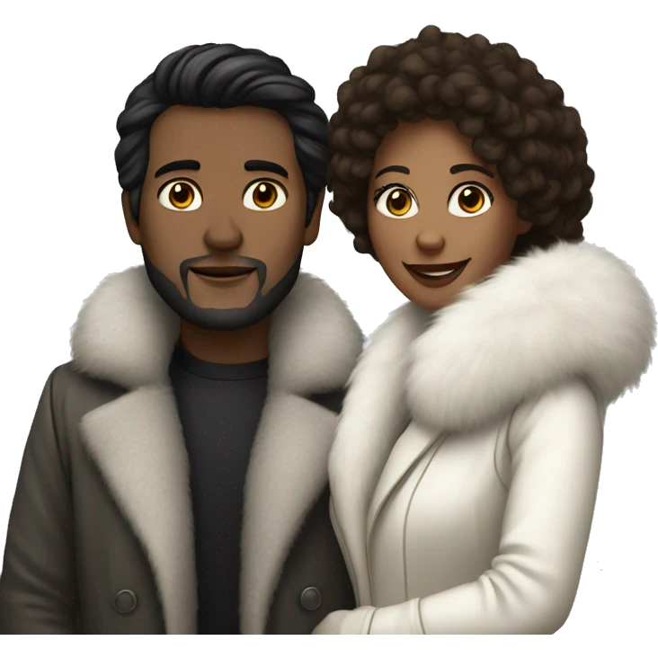 Dark haired White couple in long fur coats emoji