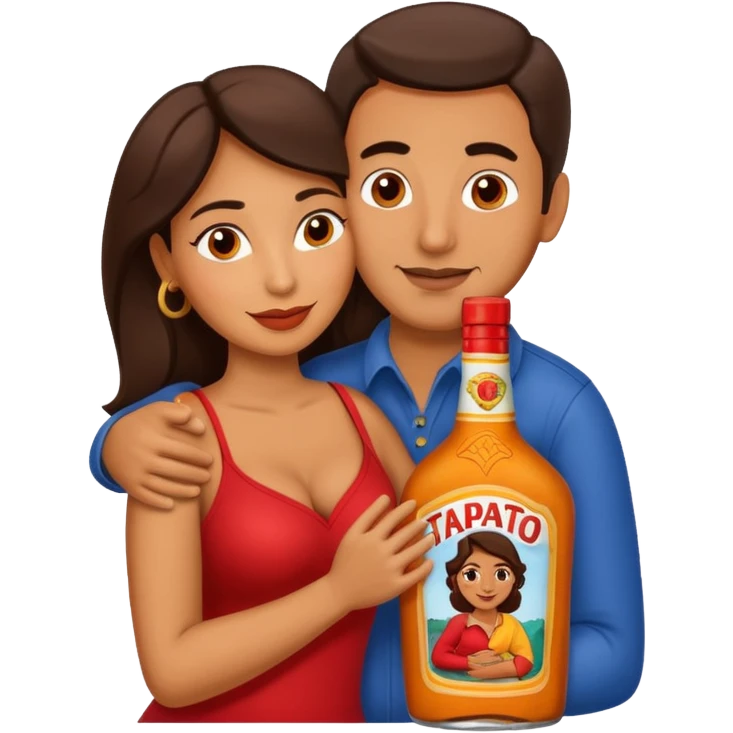 Latina hugging the man on the tapatio bottle emoji
