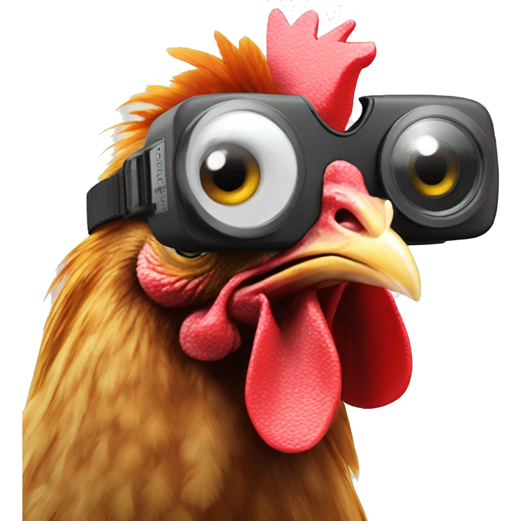 chicken with a gopro attached to head emoji