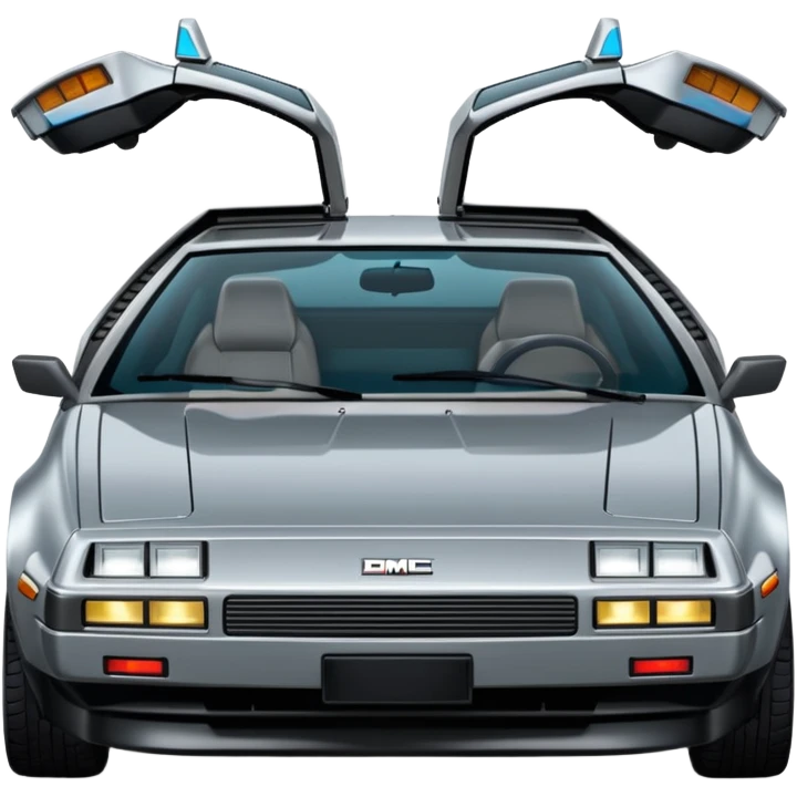 Silver DMC 12 Delorean, closed doors, backside view emoji