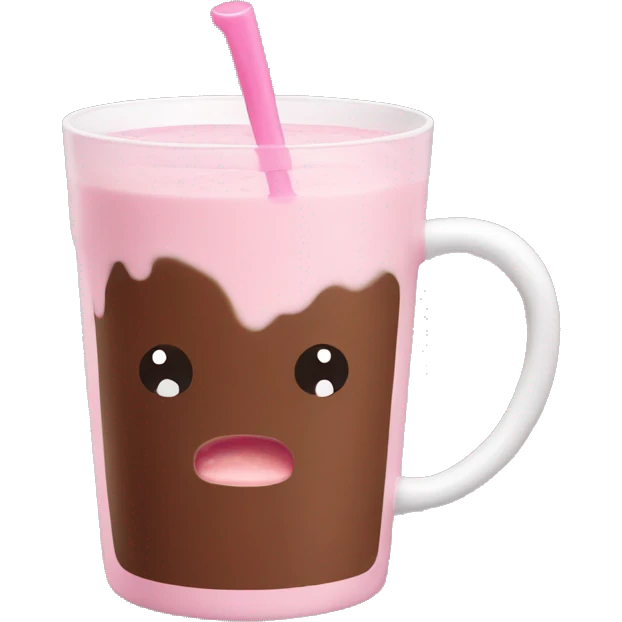 A mug with pink strawberry milk and chocolate milk mixed in half emoji