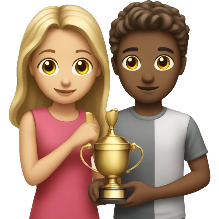 boy and girl holding trophy emoji