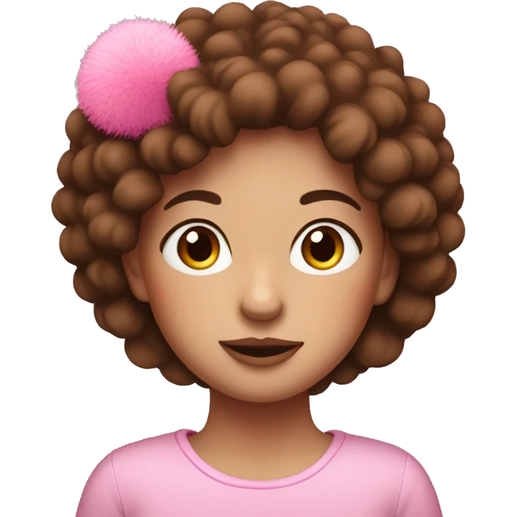 Brown haired, freckled girl with pink Pom puff emoji