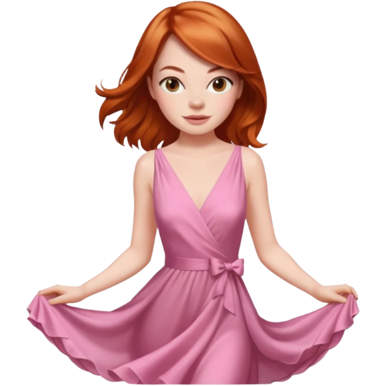 Emma Stone, orange brown hair, pink dress emoji