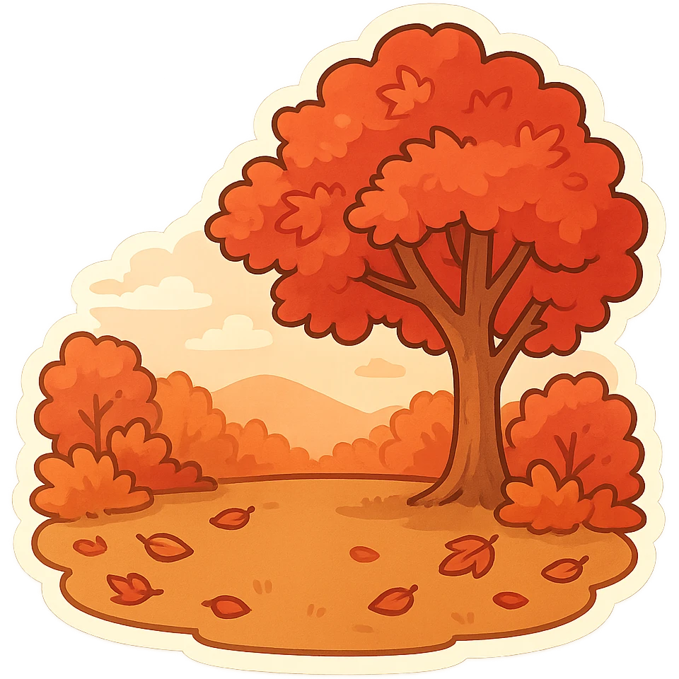 一副秋天的场景，红叶，前景是一片空地 emoji