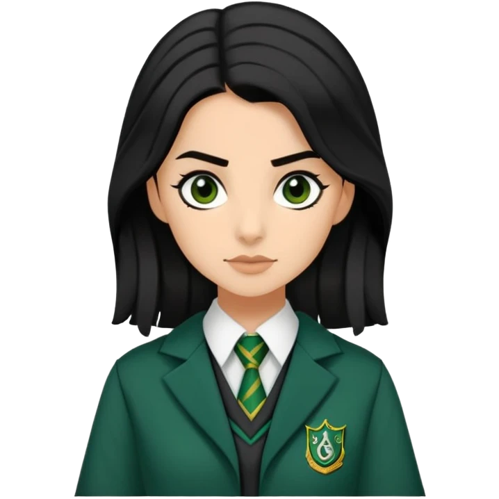 genevieve gaunt is Pansy Parkinson in harry potter, wear hogwarts slytherin uniform, black hair, not wearing hat emoji