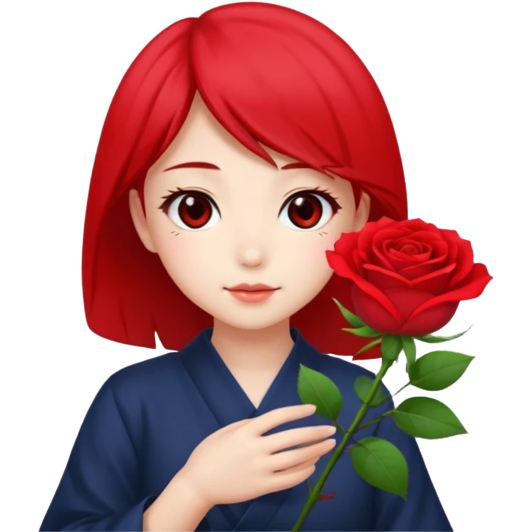 Anime Japanese girl in hand have a red flower emoji