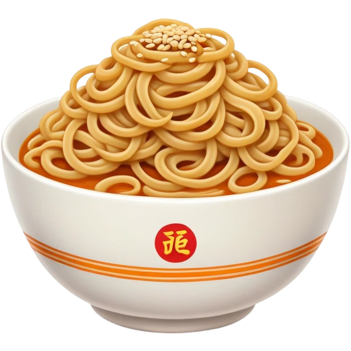 Wuhan Hot Dry Noodles with sesame paste topping, simplified emoji style with bold outlines and bright colors, cartoon style Hubei specialty breakfast emoji