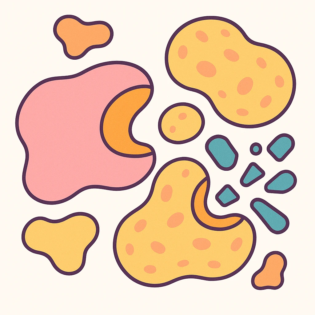 Ultra-detailed scientific illustration of enzyme digestion. Macro molecular view, clean white background, no text, no human figures or cartoon characters. Purely biological focus. emoji