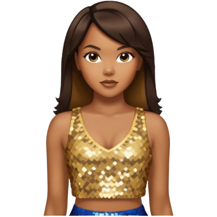 LeToya Luckett with long dark brown hair, gold sequin crop top  emoji