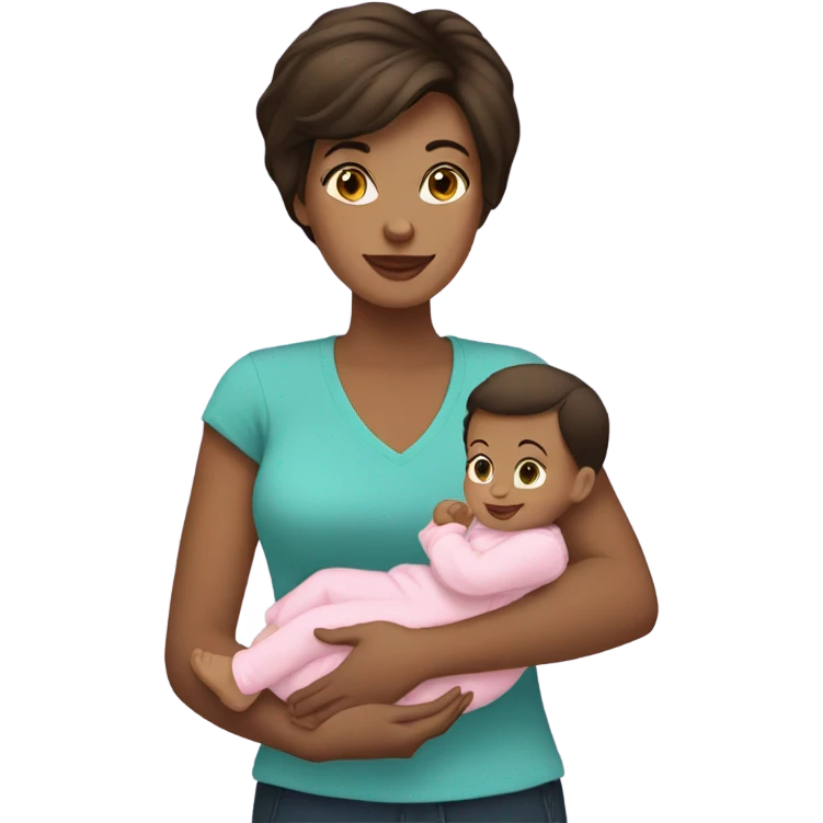 Brunette short hair mother holding baby girl emoji