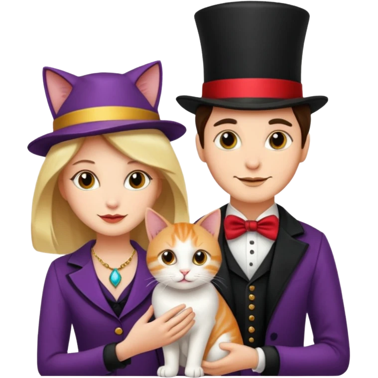 magician couple and their pet cat emoji