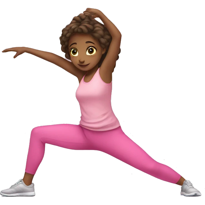 A girl in pink clothes doing stretching emoji