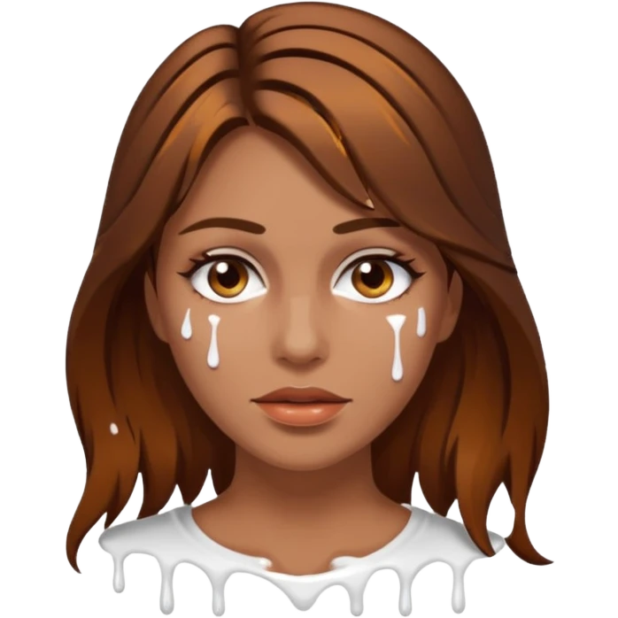 Brown Hair Woman , white paint , drip, face, hot emoji