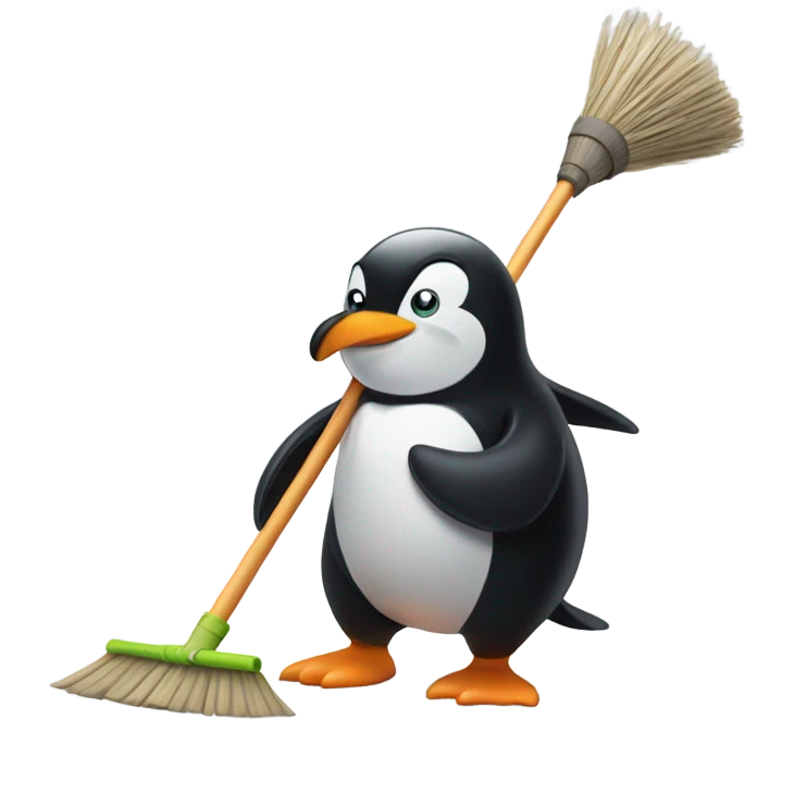 Penguin pushing a broom  emoji
