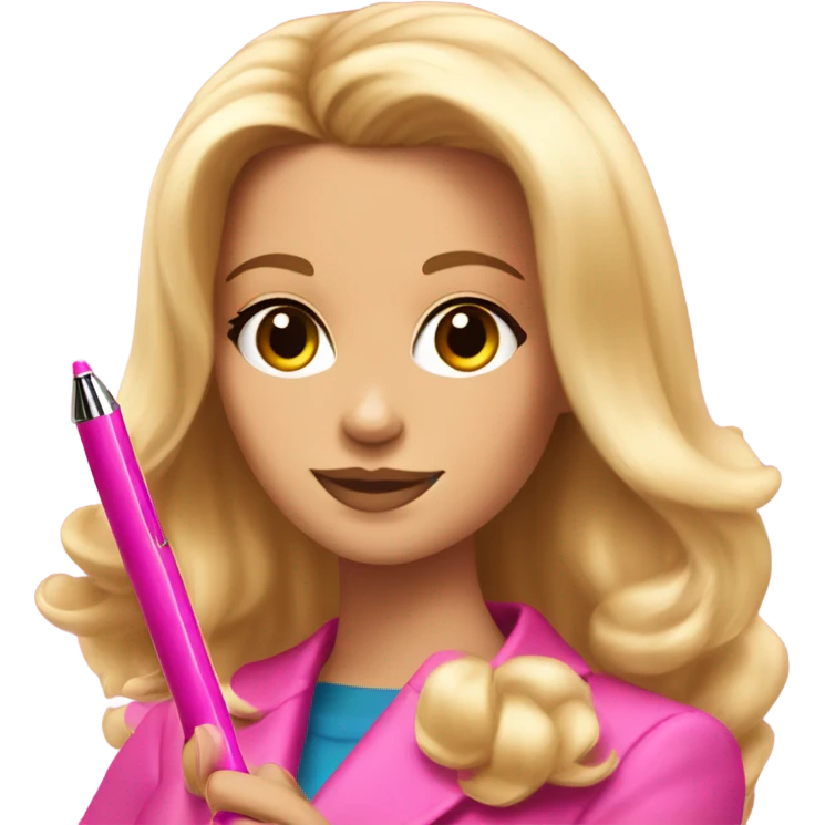 elle woods with brown hair holding pink pen  emoji