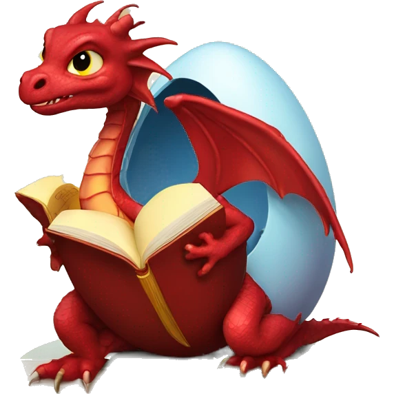 red baby dragon in an egg with a book emoji
