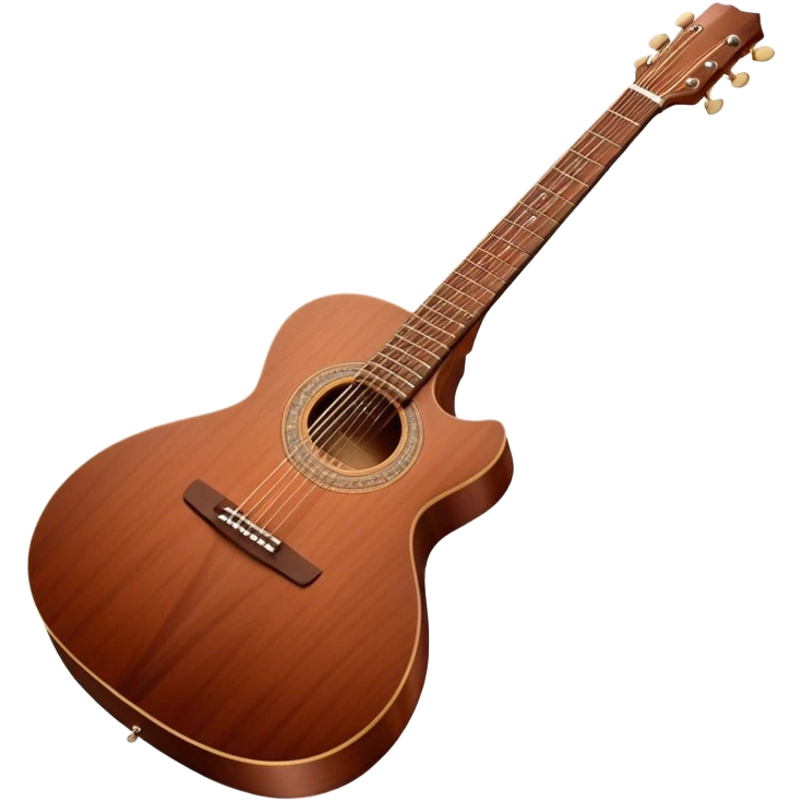 Cinematic Realistic Guitar, smooth mahogany body with deep wood grain, metal strings catching soft reflections, intricate tuning pegs gleaming subtly, warm light accentuating the contours, glowing with the warmth of music and craftsmanship. emoji