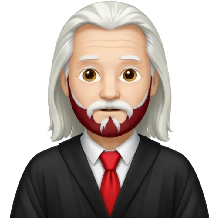 An older man with long white hair and beard, wearing a red tie and black robe emoji