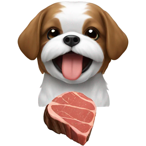 Shitzu eating a steak emoji