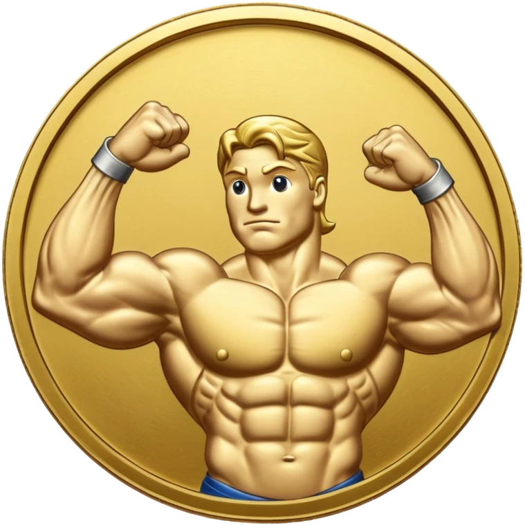 A gold coin engraved by a bent arm showing a big biceps. No human, only the arm emoji