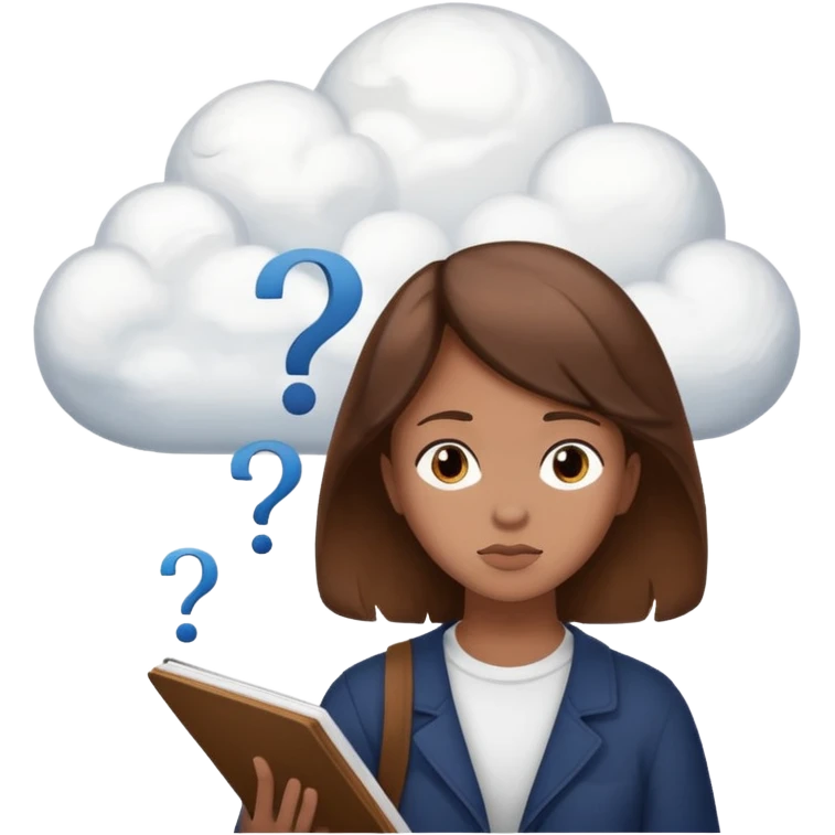 студентка учится и задумывается получится ли у нее, а наверху пустое облако с вопросом emoji