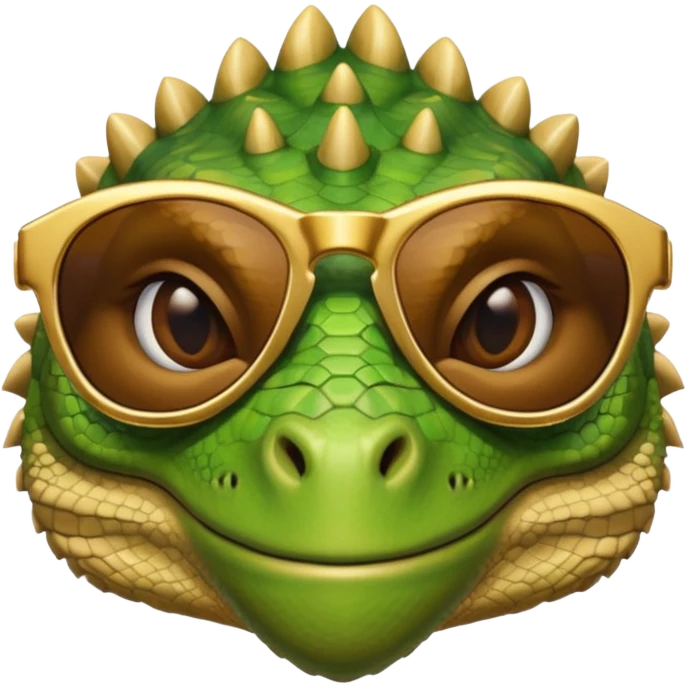rich capitalist iguana head with golden glossy sunglasses emoji