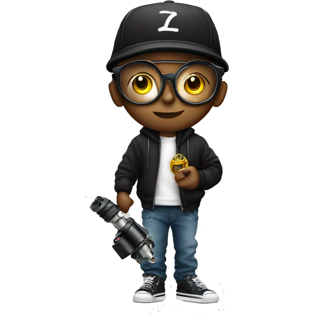 cap, hoodie and glasses boy holding tattoo machine emoji