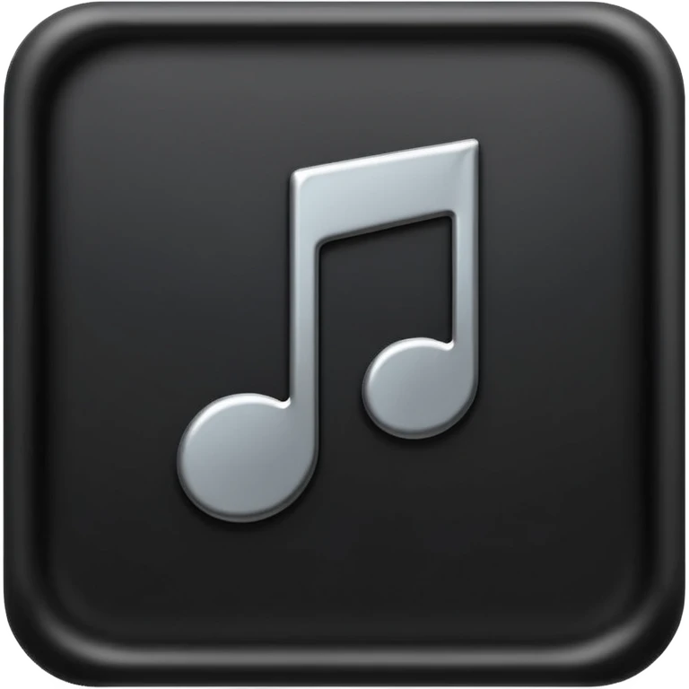 single musical note emoji, deep matte black metal material, smooth rounded geometry emoji