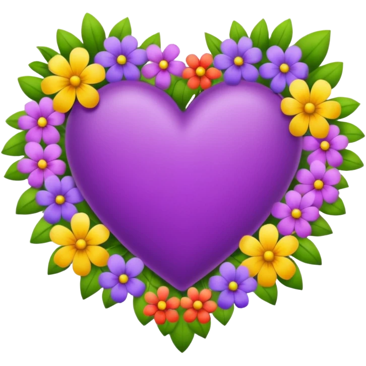 purple heart with beautiful colorful flowers around its border emoji
