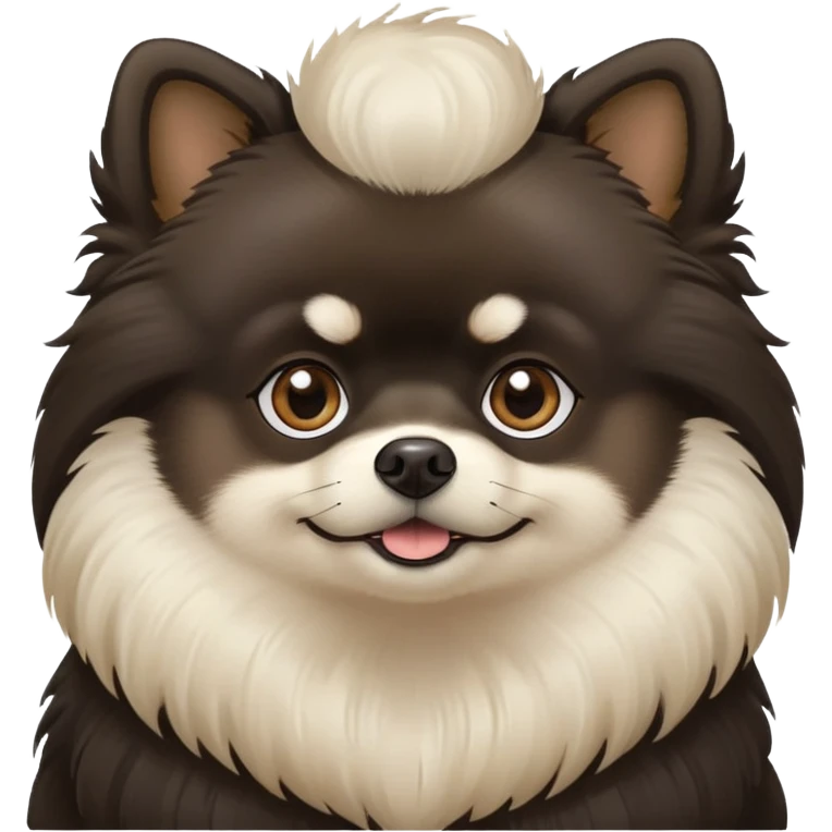 A black Pomeranian with a white chin/beard and light brown tufts in his ears and light brown eyebrows emoji